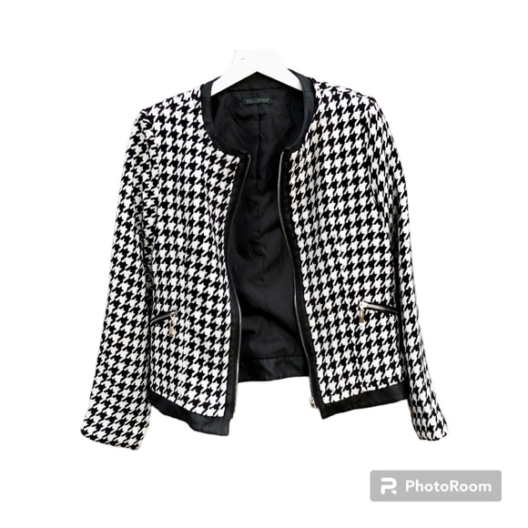 For Cynthia Houndstooth Jacket Coat Vegan Trim Sz.Medium - Picture 1 of 11